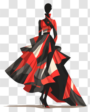 Fashion Dress - Elegant Red And Black Fashion Silhouette Gown Transparent PNG