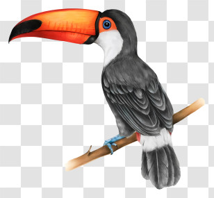 Bird Parrot - Toucan Perched On A Branch With Bright Beak Transparent PNG