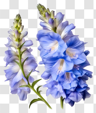 Pastel Delphinium Flower - Beautiful Blue Gladiolus Flowers Botanical Design Transparent PNG
