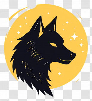 Wolf Head - Black Wolf Silhouette With Yellow Moon Transparent PNG