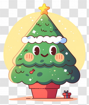 Cute Christmas Tree - Happy Cartoon Christmas Tree In A Pot Transparent PNG