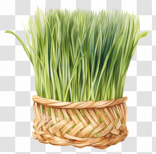 Wheatgrass - Wicker Basket Filled With Green Grass Transparent PNG