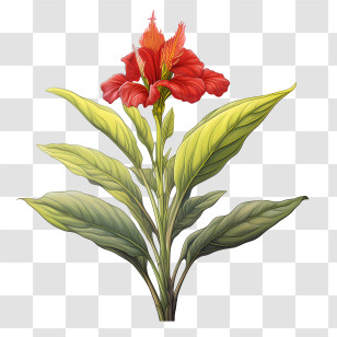 Canna Indica - Hibiscus Flower With Green Stem Transparent PNG
