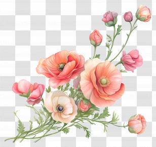 Ranunculus Art - Pink Flowers Transparent PNG