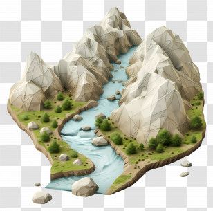 Mountain Creek - Low-Poly Illustration Of Mountains And River Transparent PNG