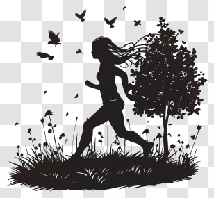 Girl Silhouette - Silhouette Of A Running Woman Transparent PNG