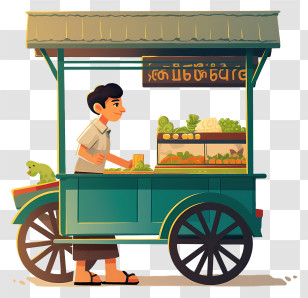 Indonesian Man - Street Food Cart With Local Delicacies Transparent PNG
