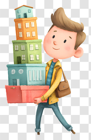 Man Buying New Apartment - Person Carrying Colorful Buildings Transparent PNG
