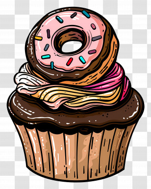 Chocolate Cupcake - Cupcake With Whimsical Donut Topping Transparent PNG