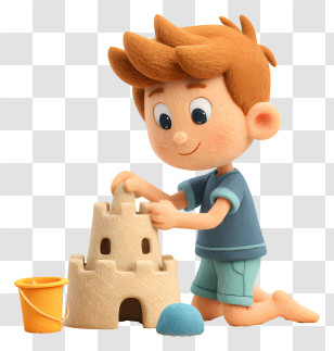 Boy Making Sand Castle - Boy Building A Sandcastle Transparent PNG