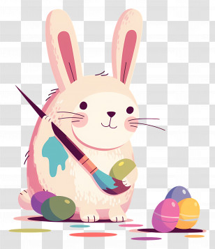 Rabbit Painting Easter Eggs - Easter Bunny Painting Colorful Eggs Transparent PNG