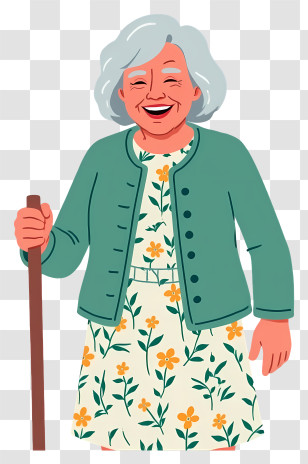 Old Woman With Stick - Smiling Elderly Woman With A Walking Stick Transparent PNG