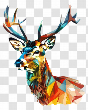 Deer - Stylized Colorful Deer Illustration With Antlers Transparent PNG
