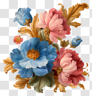 Pink And Blue Flowers - Colorful Floral Bouquet Illustration Transparent PNG