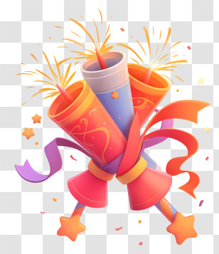 Fire Crackers - Colorful Party Poppers With Fireworks Transparent PNG