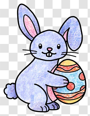 Easter Bunny Holding Egg - Cute Easter Bunny With A Colorful Egg Transparent PNG