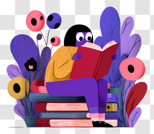 Reading - Cozy Reader On Stacked Books Transparent PNG