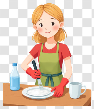 Home Wife - Woman Washing Dishes At Kitchen Transparent PNG