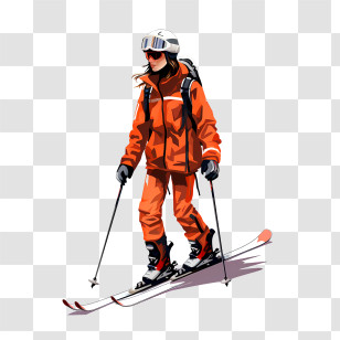 Ski Day - Person Skiing In Orange Outfit Transparent PNG