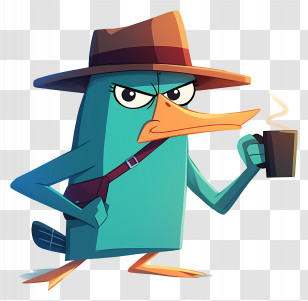 Perry The Platypus - Detective Platypus Holding Coffee Cup Illustration Transparent PNG