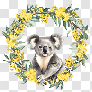 Australia Day - Koala With Yellow Floral Wreath Transparent PNG