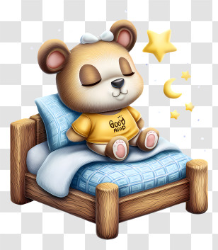 Cute Good Night - Sleeping Bear On Bed Transparent PNG