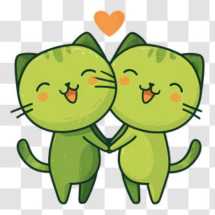 Cute Kittens - Cute Green Cats With Heart Transparent PNG