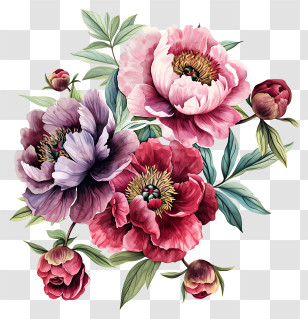 Peony Flower Arrangement - Realistic Peony Flowers In Bloom Transparent PNG