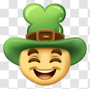 St Patricks Day - Smiling Leprechaun Emoji With Green Hat Transparent PNG