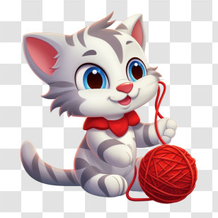 Cat Playing Yarn Ball - Cute Kitten Playing With Yarn Transparent PNG