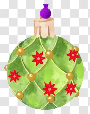 Christmas Ball - Green Christmas Ornament With Red Flowers Transparent PNG