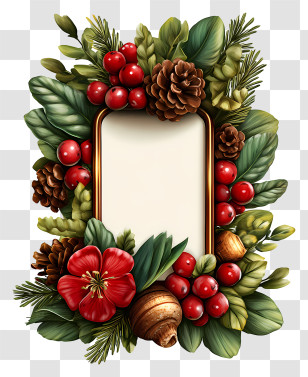 Christmas Wreath Rectangle - Holiday Holly And Pine Frame Transparent PNG