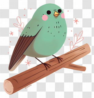 Kawaii Bird - Cute Cartoon Bird Sitting On A Branch Transparent PNG