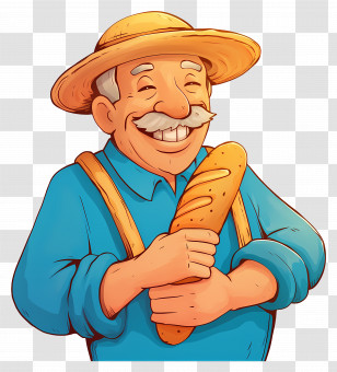 Farmer Holding Baguette - Smiling Man Holding Bread Transparent PNG