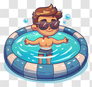 Pool Opening Day - Cartoon Boy In Pool With Sunglasses Transparent PNG