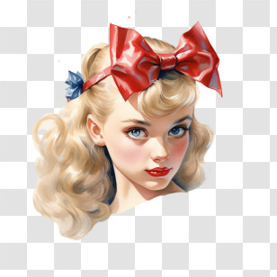 International Bow Day - Vintage Girl With Red Ribbon Portrait Transparent PNG