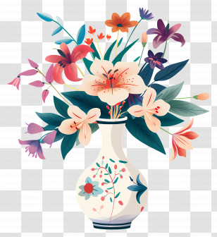 White Vase - Elegant Flower Vase With Colorful Bouquet Transparent PNG