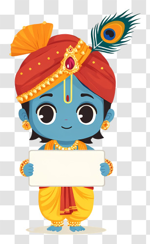 Krishna - Blue Cartoon Character Holding A Blank Sign Transparent PNG