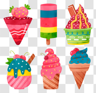 Ice Cream Cones - Colorful Ice Cream Desserts Transparent PNG