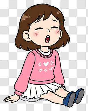 Cartoon Student - Yawning Cartoon Girl Sitting Transparent PNG