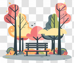Park - Autumn Park With Bench Transparent PNG