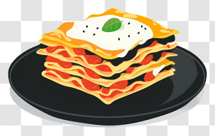 Lasagna - Layered Lasagna On Black Plate Transparent PNG