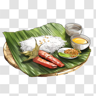 Onam Sadya Food - Banana Leaf Meal With Traditional Side Dishes Transparent PNG