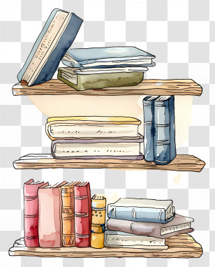 Books On Shelf - Books On Wooden Shelves Transparent PNG