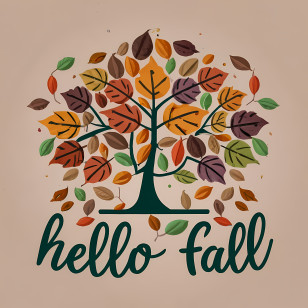 Hello Fall - Tree With Fall Leaves And Seasonal Illustration Transparent PNG