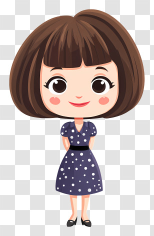 Chibi Doll - Cute Cartoon Girl In Polka Dot Dress Transparent PNG