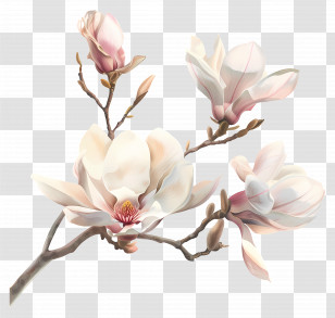 Magnolia Flower Branch - Delicate Magnolia Flower Branch Illustration Transparent PNG