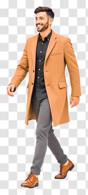 Businessman Walking - Stylish Camel-coat Walking Businessman Transparent PNG