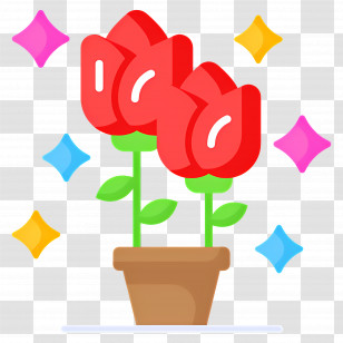 Rose Flower - Potted Red Flowers With Sparkles Transparent PNG