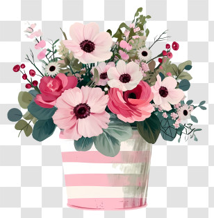 Valentine Flower Art - Pink And White Flower Bucket Transparent PNG
